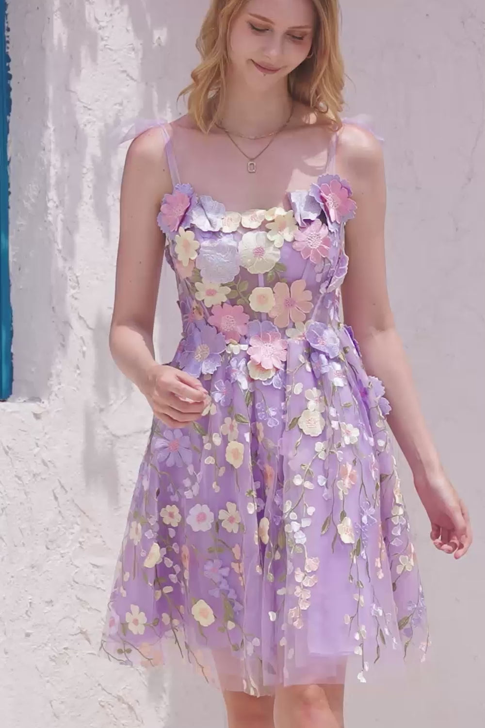 blue dress with purple flowers Zapakasa Women Blue Corset A-Line Short Homecoming Dress with 3D Flowers Spaghetti Straps Party Dress
