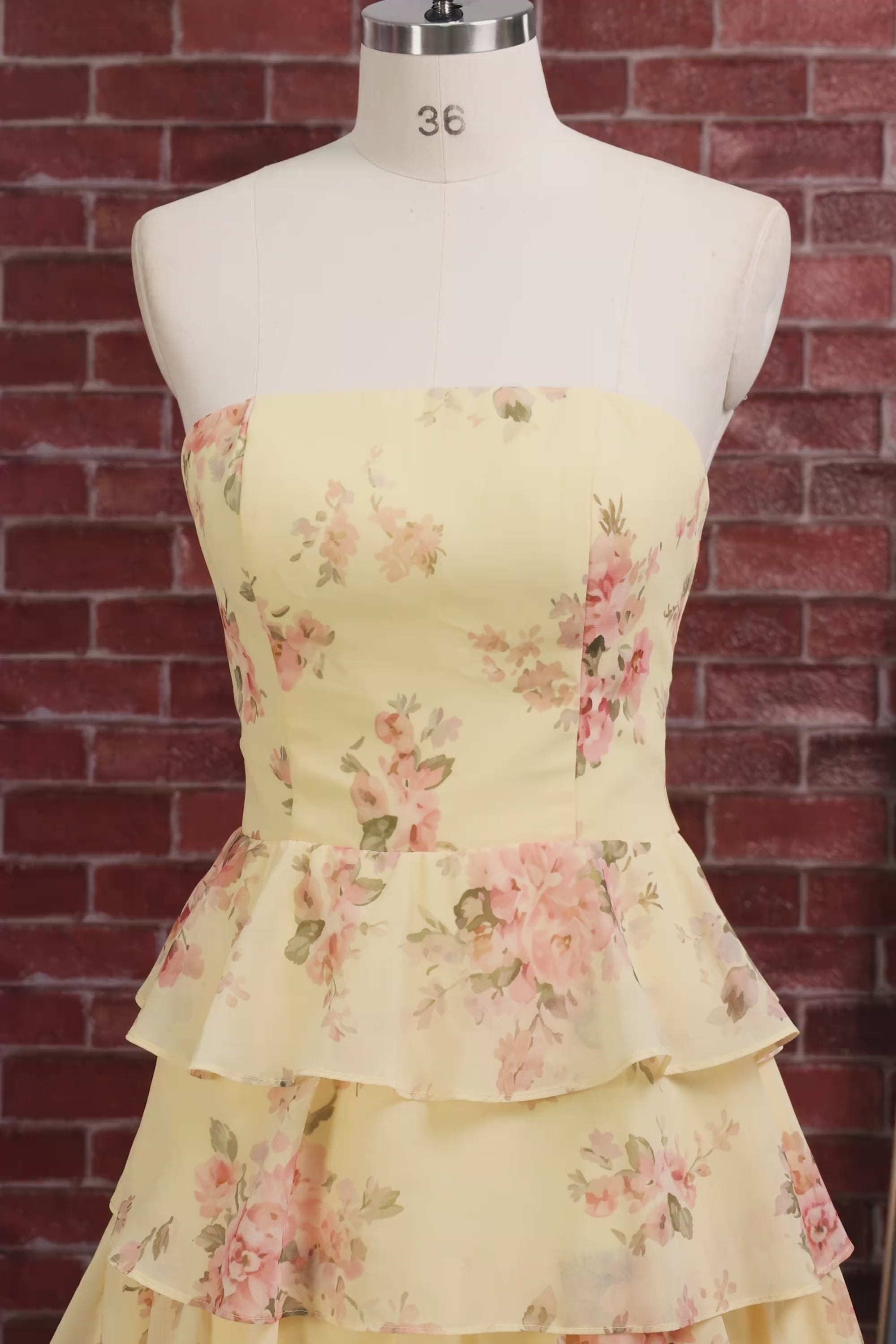 Yellow Floral Ruffled A-Line Short Homecoming Dress with Neck Scarf