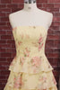 Yellow Floral Ruffled A-Line Short Homecoming Dress with Neck Scarf