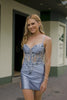 Grey Blue Corset Satin Tight Short Homecoming Dress with Appliques