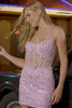 Sparkly Lilac Floral Tight Corset Short Homecoming Dress with Sequins