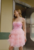 Pink Tulle Spaghetti Straps Corset Short Homecoming Dress with Ruffles