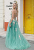 Glitter Green A-Line Spaghetti Straps Long Prom Dress With Sparkly Sequin Appliques