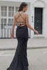 Black Mermaid Spaghetti Straps Long Prom Dress with Slit
