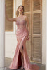 Sparkly Blush Mermaid Strapless Ruched Long Prom Dress with Slit