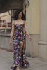Mermaid Spaghetti Straps Black Flower Embroidered Prom Dress With Side Slit