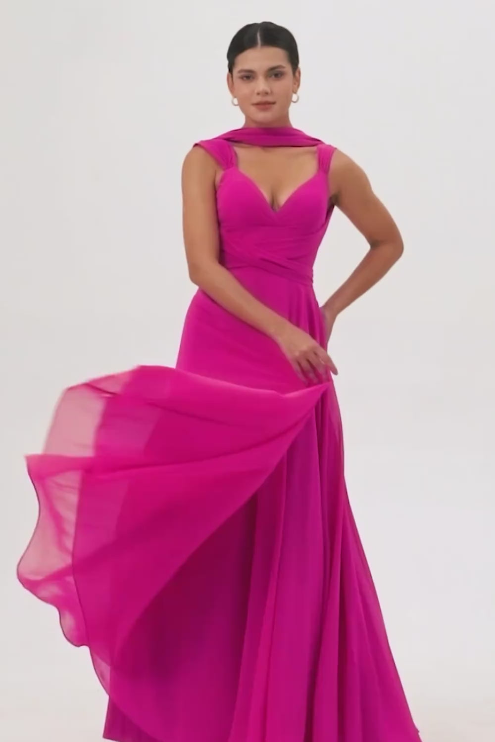 Blush Pink Chiffon Long A Line Bridesmaid Dress with Slit