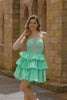 Sparkly Green Corset A Line Short Bow Homecoming Dress with Ruffles