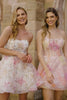 Sparkly Pink Corset Floral A Line Short Homecoming Dress with Beading