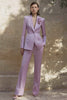 Lilac Floral 2 Piece Satin Peak Lapel Business Suits with Pockets