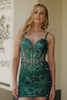 Sparkly Dark Green Corset Tight Short Homecoming Dress with Sequins