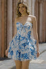 White Blue Flower Corset Ruffled A Line Short Homecoming Dress with Bow