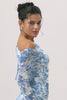 Blue One Shoulder Floral Satin Long Bridesmaid Dress with Slit