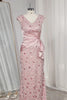 V-Neck Mermaid Ruched Long Sparkly Blush Beaded Mother of the Bride Dress