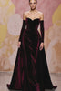 Dark Red Velvet A Line Long Off the Shoulder Evening Dress