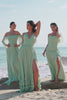 Light Green Cold Shoulder Detachable Sleeves A-Line Chiffon Long Bridesmaid Dress
