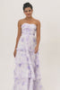 Lavender Floral A Line Long Pleated Bridesmaid Dress with Ruffles