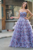 Off the Shoulder Floral Printed Tiered Prom Dress with Pleated