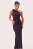 Black Pink One Shoulder Mermaid Long Bridesmaid Dress with Slit