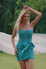 Sparkly Navy Strapless Beaded Tight Short Homecoming Dress with Lace