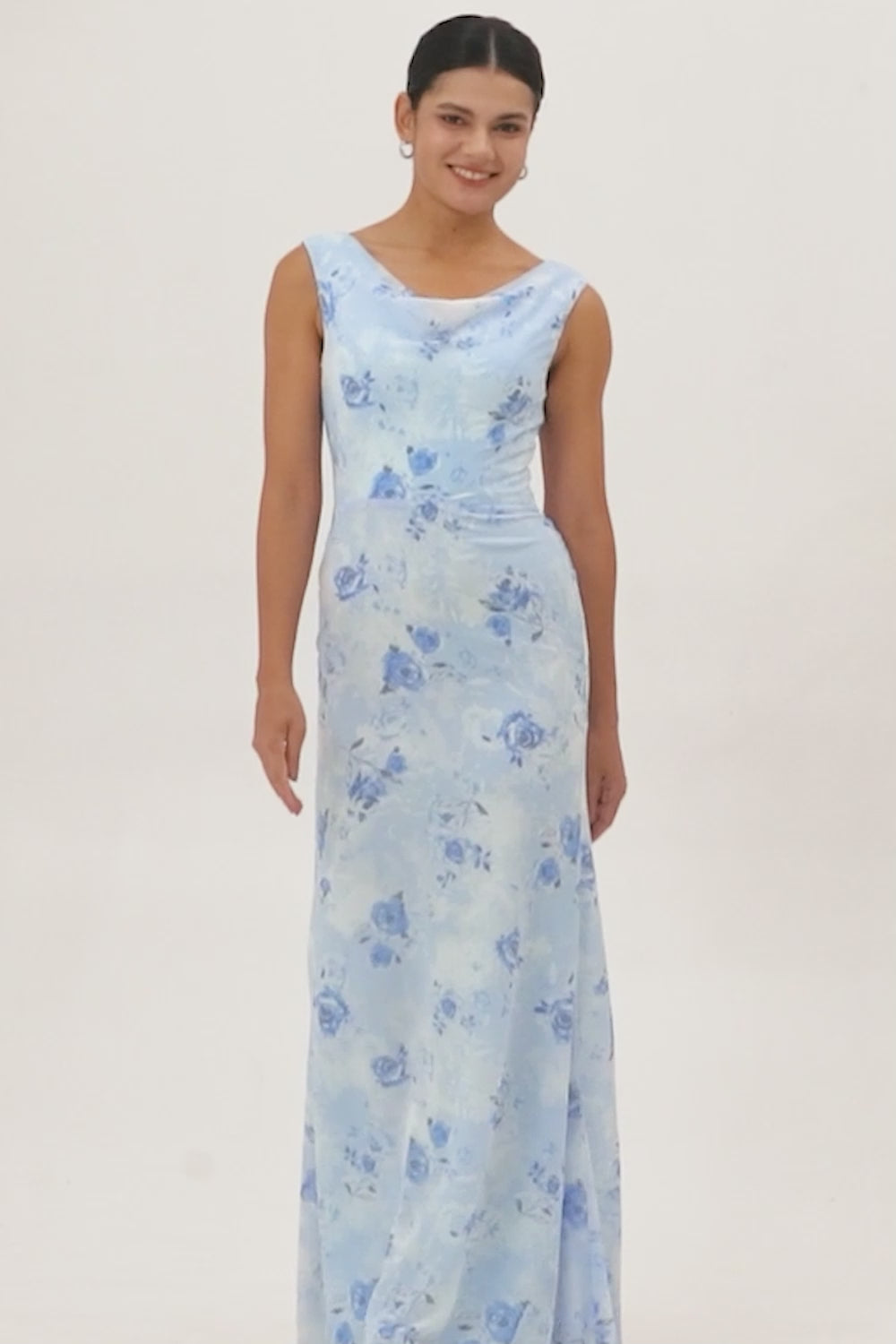 Blue Mermaid Chiffon Floral Long Wedding Guest Dress