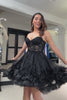 Cute Black A Line Corset Strapless Ruffled Short Homecoming Dress