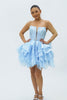 Blue Corset A Line Strapless Short Homecoming Dress with Ruffles