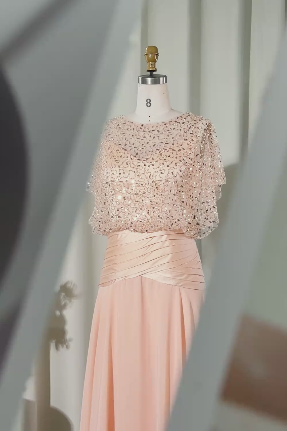 Beaded Long A Line Champagne Mother of the Bride Dress with Ruffles