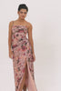 Dusty Rose Corset Chiffon Floral Ruched Bridesmaid Dress with Slit
