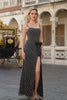Sparkly Black Mermaid Pearls Side Bow Long Prom Dress with Slit