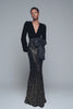 Sparkly Black Sequins V-Neck Long Sleeves Holiday Party Dress with Bow