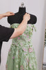 A Line Floral Dusty Sage Neck Scarf Long Prom Dress with Slit