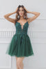 A Line Spaghetti Straps Dark Green Short Homecoming Dress with Appliques