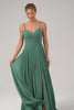Eucalyptus Pleated Spaghetti Straps Long Bridesmaid Dress