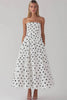 Black and White Satin Strapless Empire Boho Maxi Polka Dot Dress