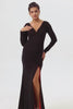 Black Red Mermaid Long Sleeves Bridesmaid Dress with Slit
