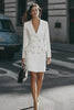 Ivory Satin Double Breasted Pencil Short Blazer Dress