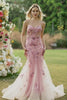 Sparkly Floral Blush Mermaid Long Corset Prom Dress