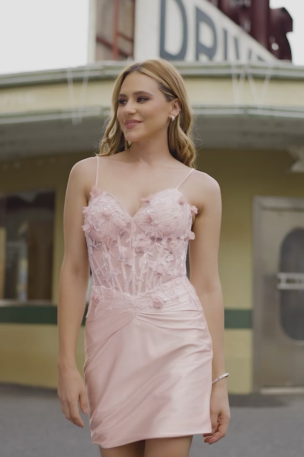 Pink Corset Floral Satin Short Tight Homecoming Dress