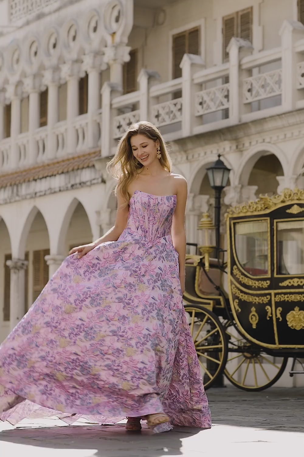 Plus Size Floral Lilac Jacquard Strapless A Line Long Corset Prom Dress