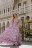 Plus Size Floral Lilac Jacquard Strapless A Line Long Corset Prom Dress