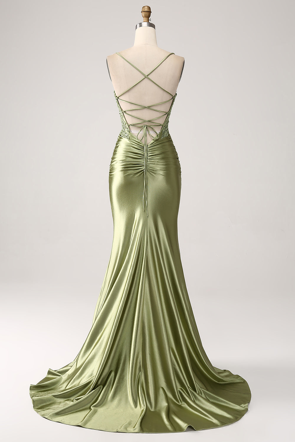 Zapakasa Women Long Prom Dress Mermaid Sage Spaghetti Straps Lace-up Back Party Dress With Slit Zapakasa Women Long Prom Dress Mermaid Sage Spaghetti Straps Lace-up Back Party Dress With Slit