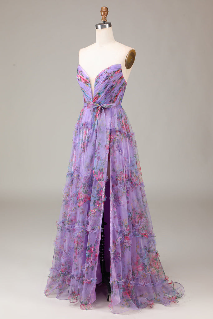 Chic Purple Prom Dress Satin Sweetheart Evening Dress A-Line Birthday Dress DP05195 main image 1