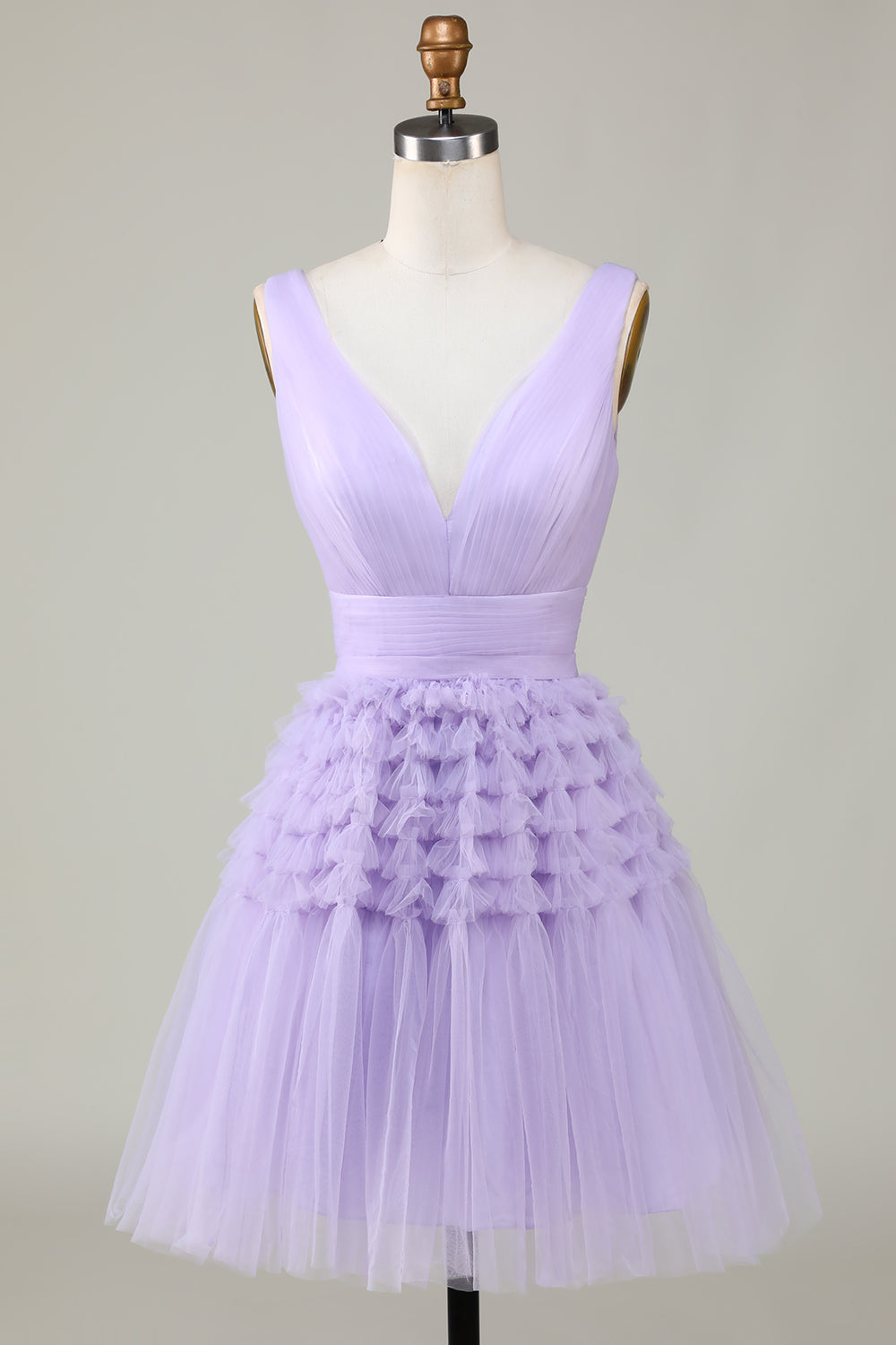 Lilac Tulle V-neck Short Prom Dress