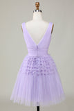Lilac Tulle V-neck Short Prom Dress
