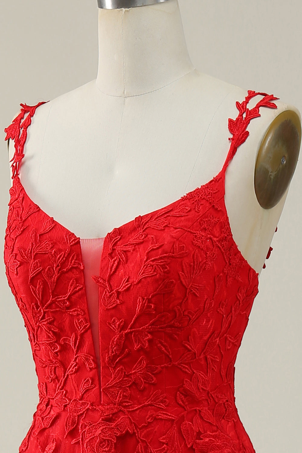 A Line Spaghetti Straps Red Long Prom Dress with Appliques