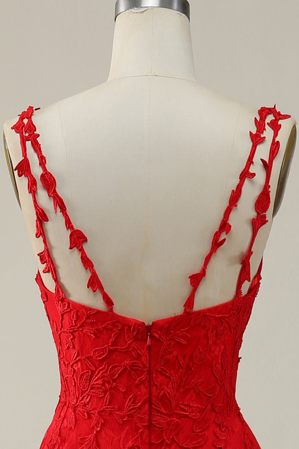 A Line Spaghetti Straps Red Long Prom Dress with Appliques