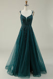 A Line Spaghetti Straps Red Long Prom Dress with Appliques