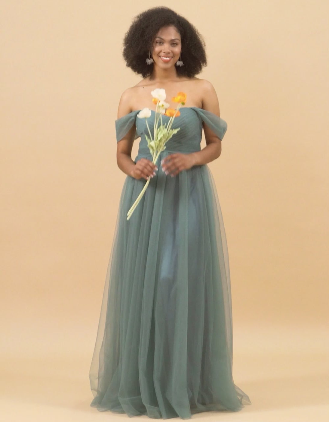 Off The Shoulder Grey Blue Long Bridesmaid Dress