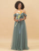 Off The Shoulder Grey Blue Long Bridesmaid Dress